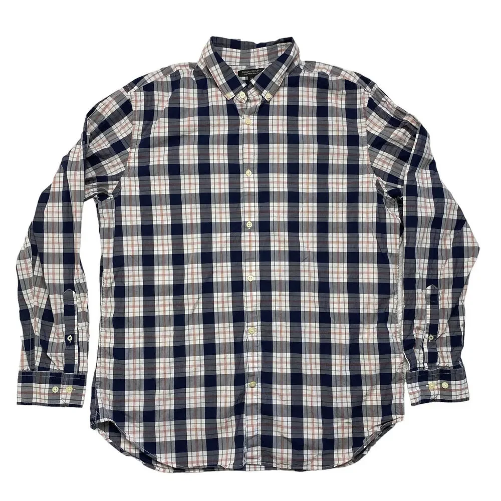 BANANA REPUBLIC Red White Blue Plaid Soft Wash Slim Fit Button Up Shirt XL Mens